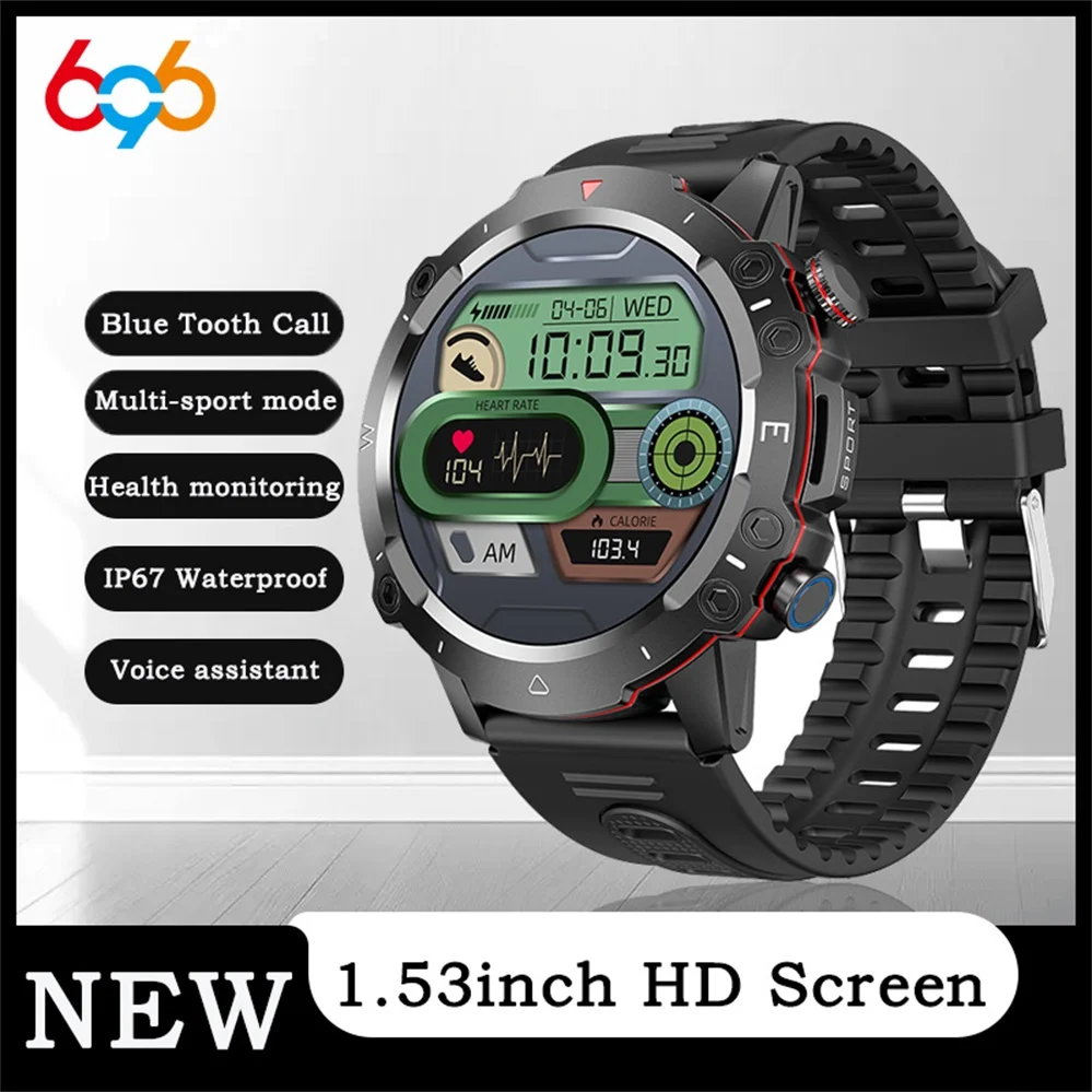 

696 Outdoor Sports Fitness Smart Watch Heat Rate Sleep Health Clock Waterproof Voice Assistant Alarm Clock Music Smartwatch
