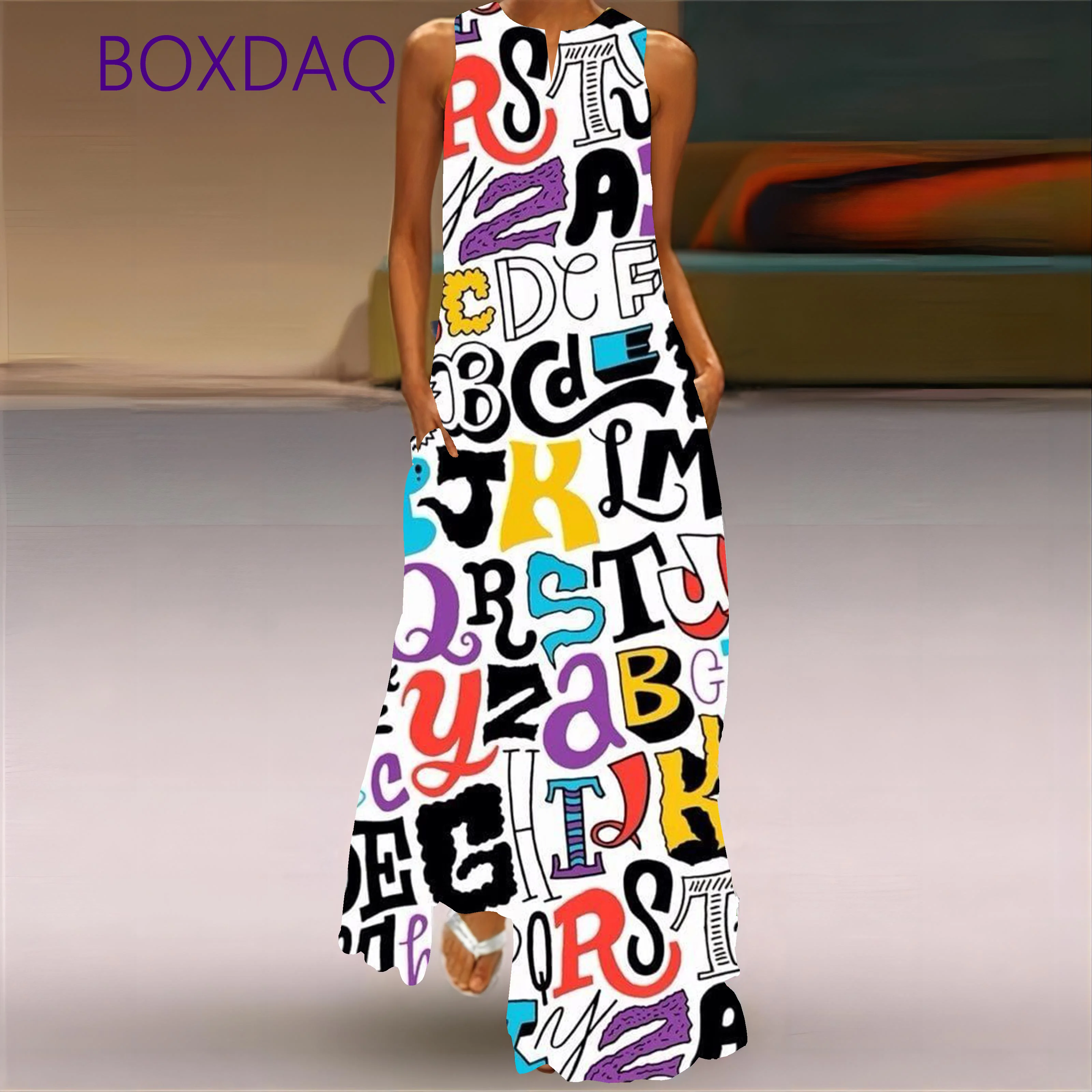 Elegant Floral Print Long Dress Women's Clothing 2025 New Spring Summer Sleeveless Sexy V-neck 3D Print Pattern Ladies Sundress