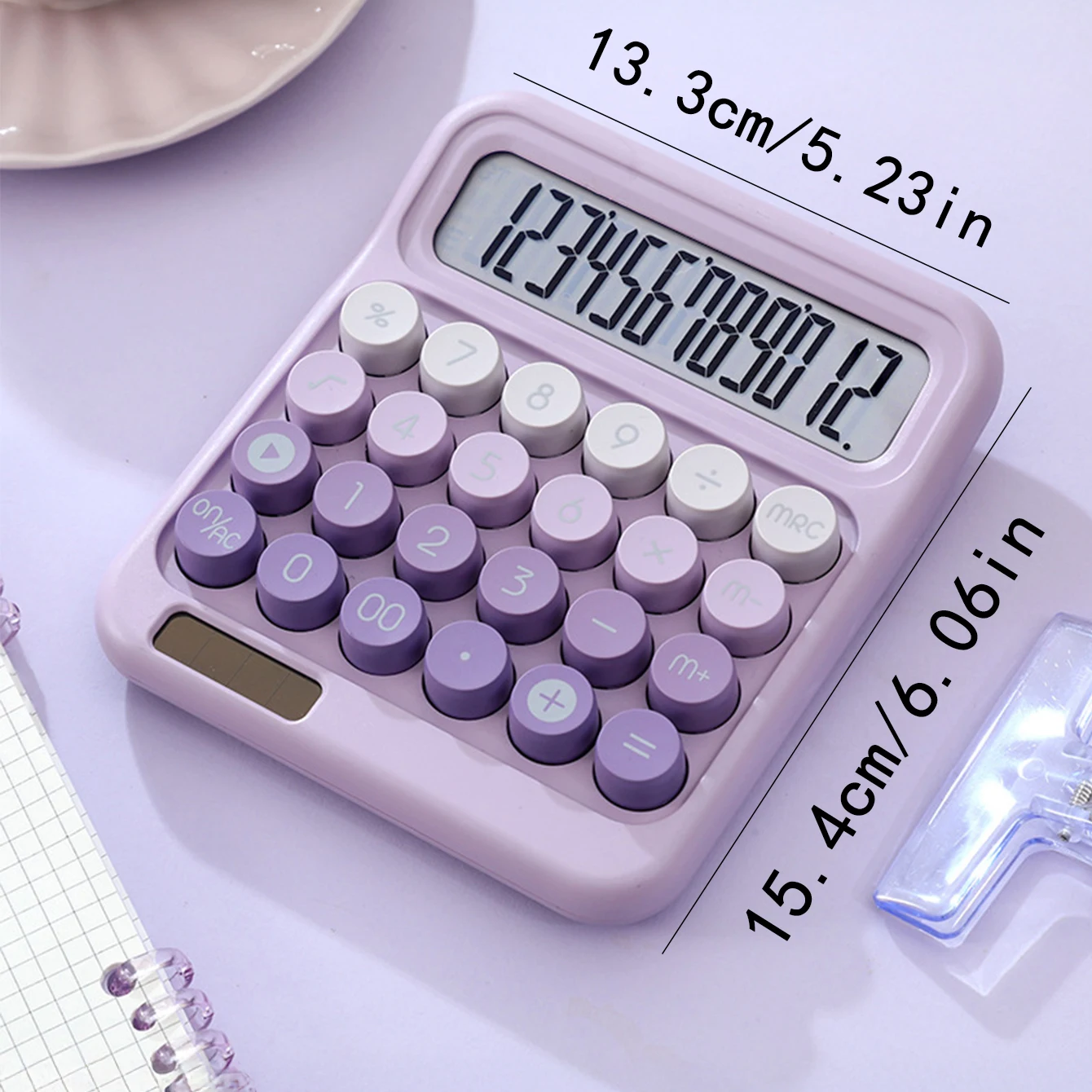 1 آلة حاسبة تعمل بالطاقة الشمسية بمصادر طاقة مزدوجة، حجم كبير، تصميم أنيق، أزرار دوبامين عالية التباين، نسخة أنثوية.