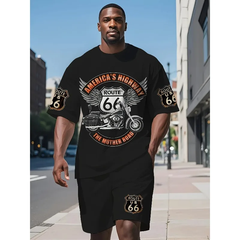 Hot Selling Men's Casual Fashion 3D Printed Outdoor Casual Sportswear Polyester Fiber Short Sleeved Shorts Set for Summer 2025