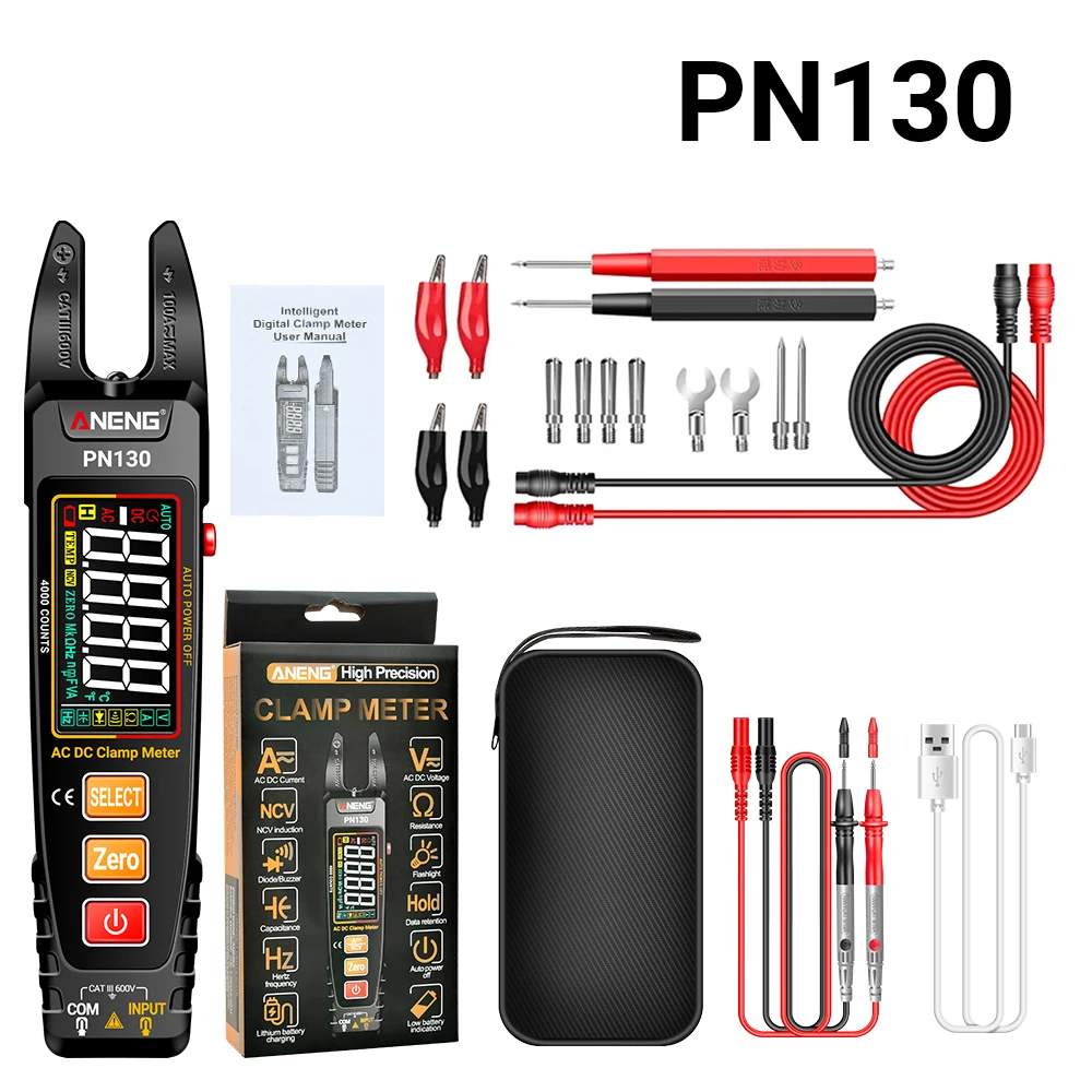 PN130 U-shaped Clamp Meter lithium Battery Plier Tester AC/DC Voltage Current Tools with USB Type-c Cable for Electrician Tool