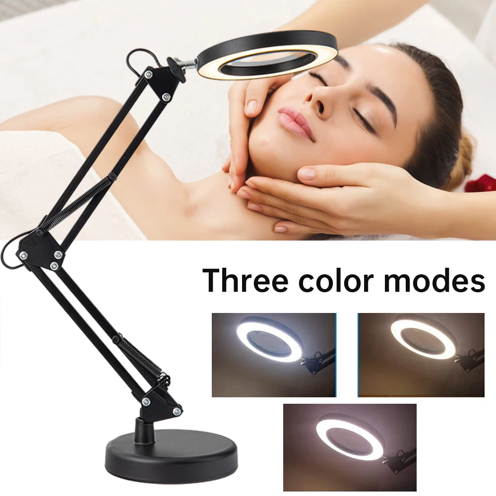 10X Illuminated Magnifier LED Light USB 3 Colors LED Magnifying Glass for Soldering Iron Repair/Table Lamp/Skincare Beauty