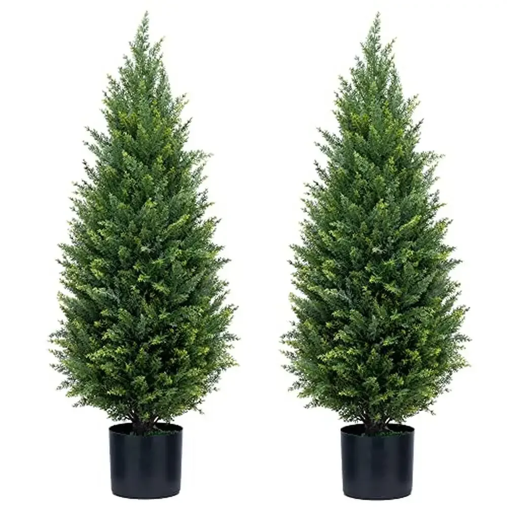 Artificial Cedar Topiary Trees 3ft UV Resistant Potted Plants Handmade Faux Shrubs Indoor Outdoor Decor Elegance UV-Resistant