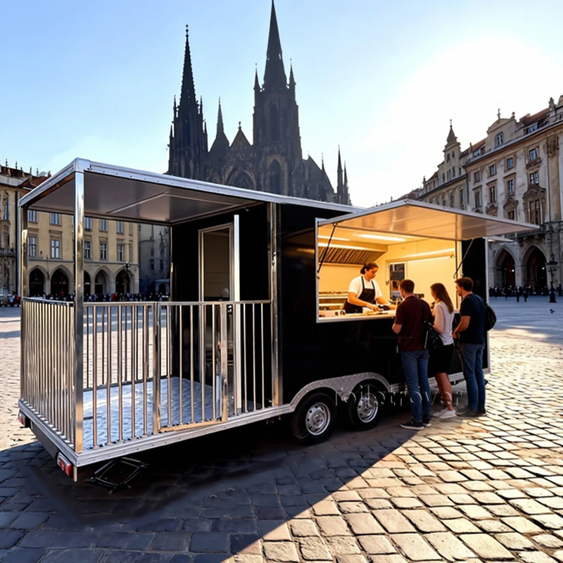 

Фудтрак из нержавеющей стали с полностью оборудованной кухней, мобильный прицеп-фудтрак, настраиваемый коммерческий прицеп для продажи еды