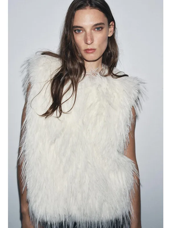 

Women's round Ne Svel Vest Artificial Fur Effect Casual Loose Fit Warmth Outerwear Polyester Fiber Thiened Long