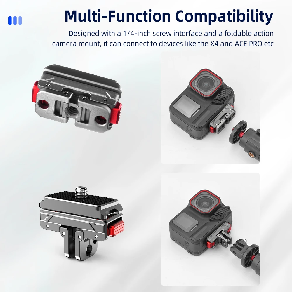 Flymile Metall-Schnellwechselhalterung für Insta360 X6/X5/Ace Pro 2 Kamera Magnetische Basis Erweiterungshalterung Adapter Zubehör – Detail 5