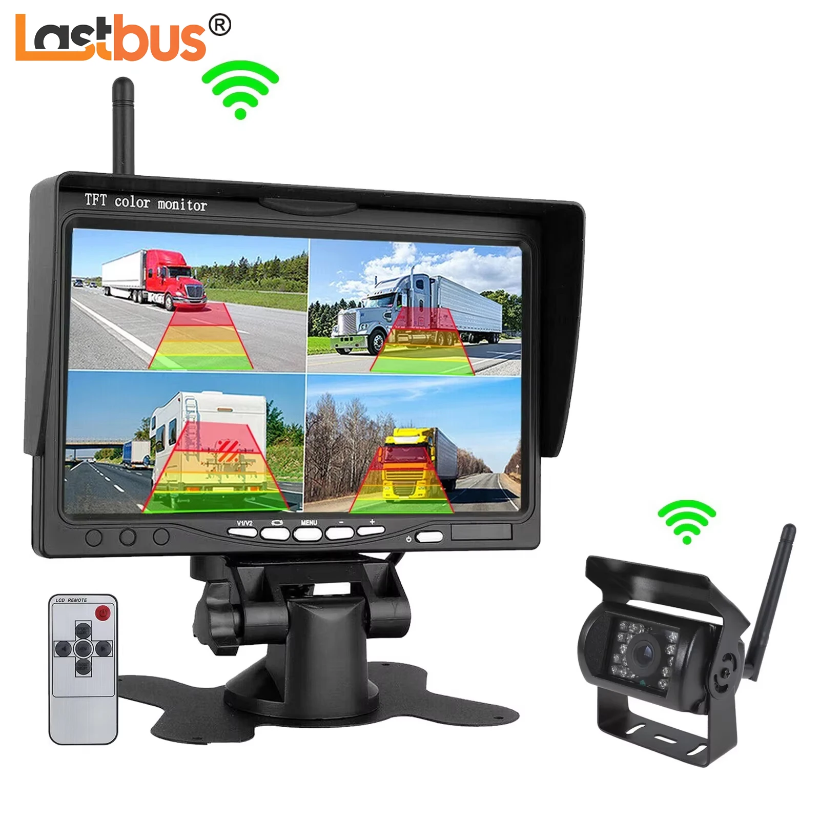 

Lastbus Wireless Night Vision Waterproof Backup Cameras + 7" Quad Split Monitor ​For Car SUV Rvs Van Truck Trailer Caravan