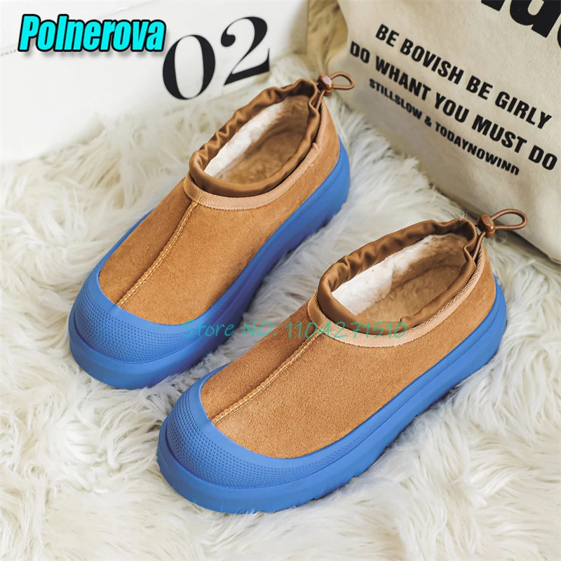 

Autumn Winter Warm Thick Soled Snow Boots for Women Men Suede Patchwork Plush Platform Round Toe Short Boots Couple Causal Shoes