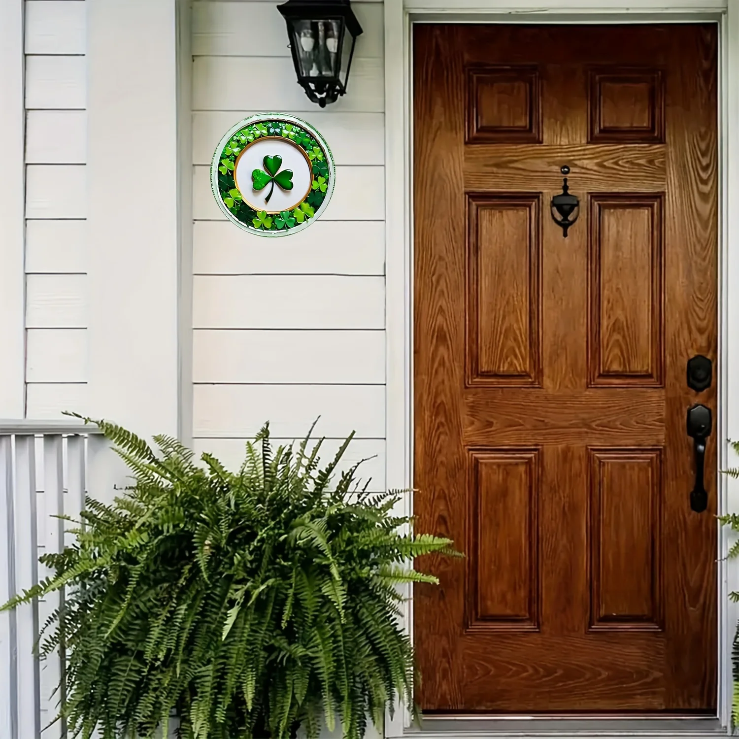 Aluminum Four-Leaf Clover Irish Lucky Charm Wall Sign - Waterproof Outdoor Shamrock Wreath Decoration, 8x8 Inch Hanging Decor