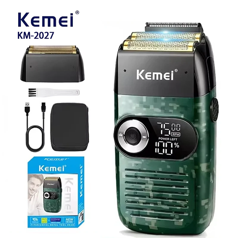 Kemei KM-2027 Men's Electric Shaver Professional Hair Clipper LCD Display Beard Trimmer Hair Trimmer Machine USB Shaver Male