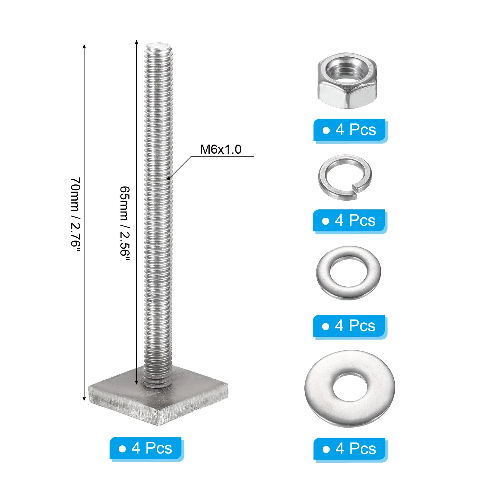 4/8/12Set T Slot Bolts Square Head M6 M8 T Bolts Roof Rack Stainless Steel T Track Bolts with Nut Washers forBike Ski Kayak Rack
