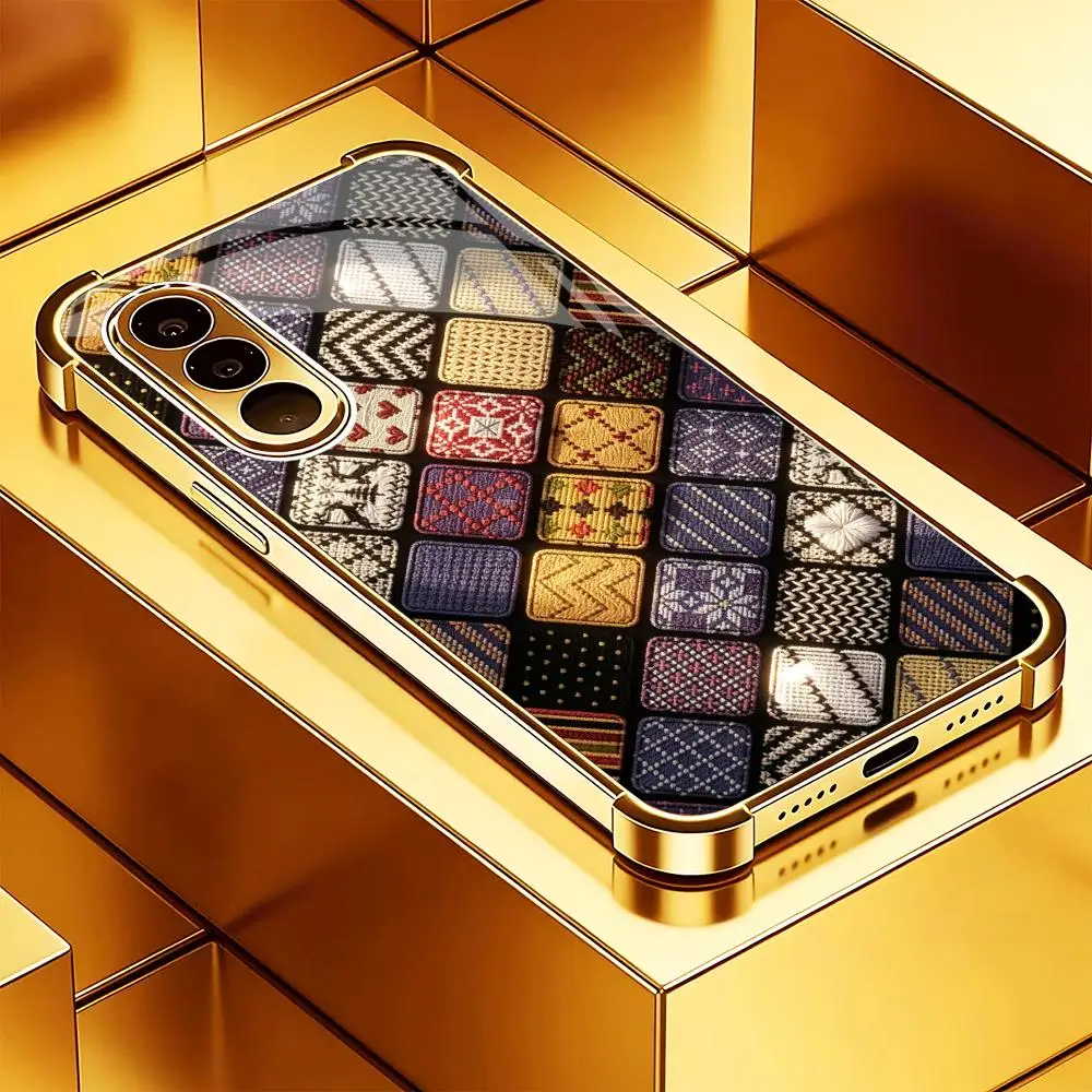 Retro Patchwork Knit s26 ultra s25 ultra glass phone case for Samsung Galaxy S26 S25 S24 S23 S22 FE,Ultra,Plus Dropresistant