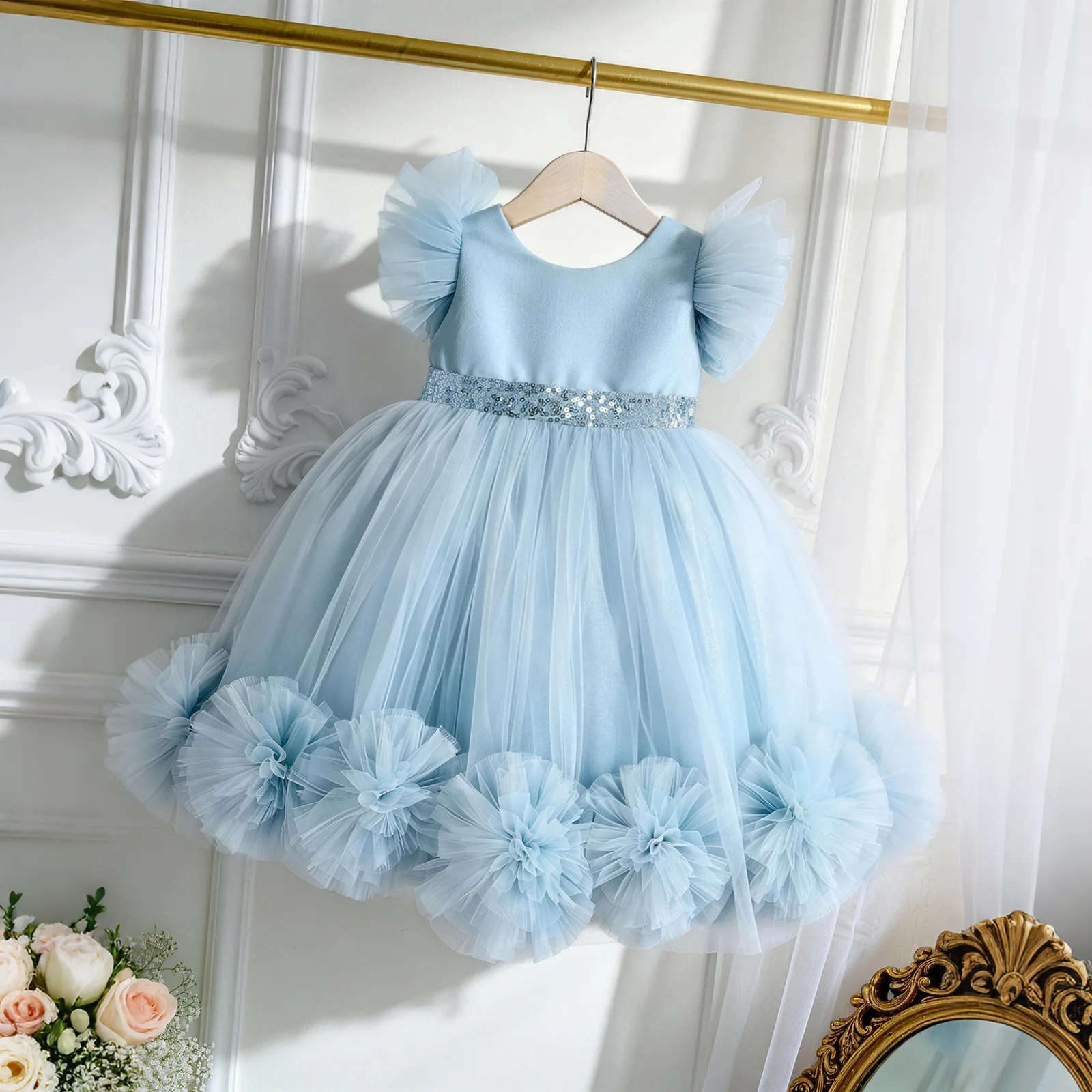 Baby Birthday Dress Festival Gala Performance Children's Foreign Style Flower Girl Wedding Dresses Fluffy