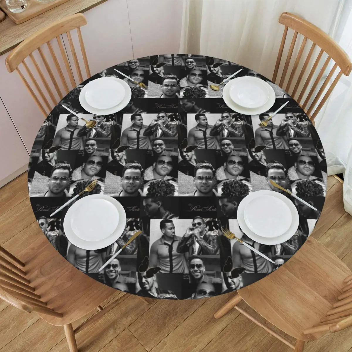 Latin Singer Romeo Santos Waterproof Round Tablecloth Oilproof Table Cloth for Kitchen Events Dining Table Cover