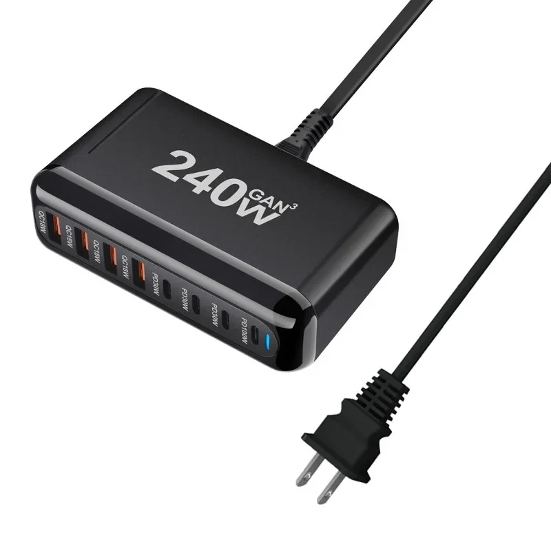 Cargador GaN de escritorio de 8 puertos 240W USB tipo C PD cargador rápido de teléfono móvil USB múltiple para Xiaomi