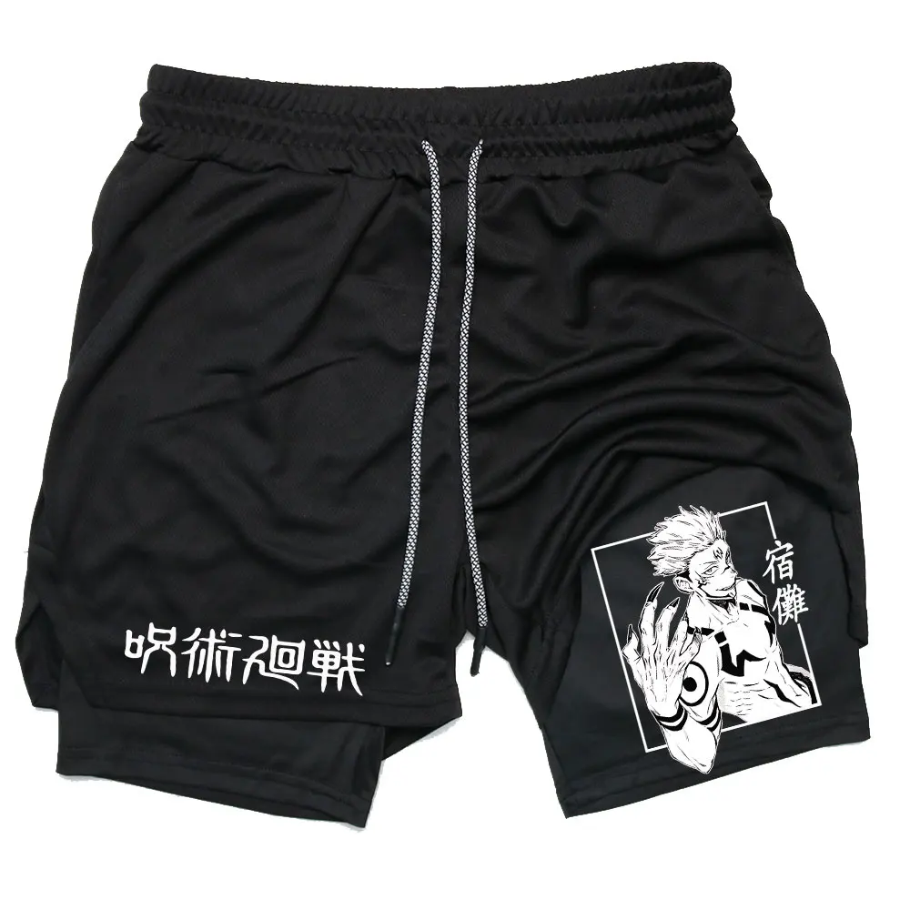 

Anime Jujutsu Kaisen 2 in 1 Compression Shorts for Men Athletic Quick Dry Performance Shorts with Pockets Gym Workout Fitness