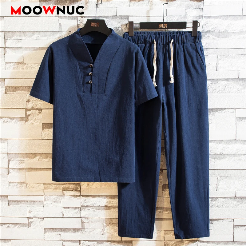 New Summer stile cinese set Casual da uomo nono pantaloni abbigliamento sportivo Jogger moda maschile 2022 tute Hombre Fit MOOWNUC