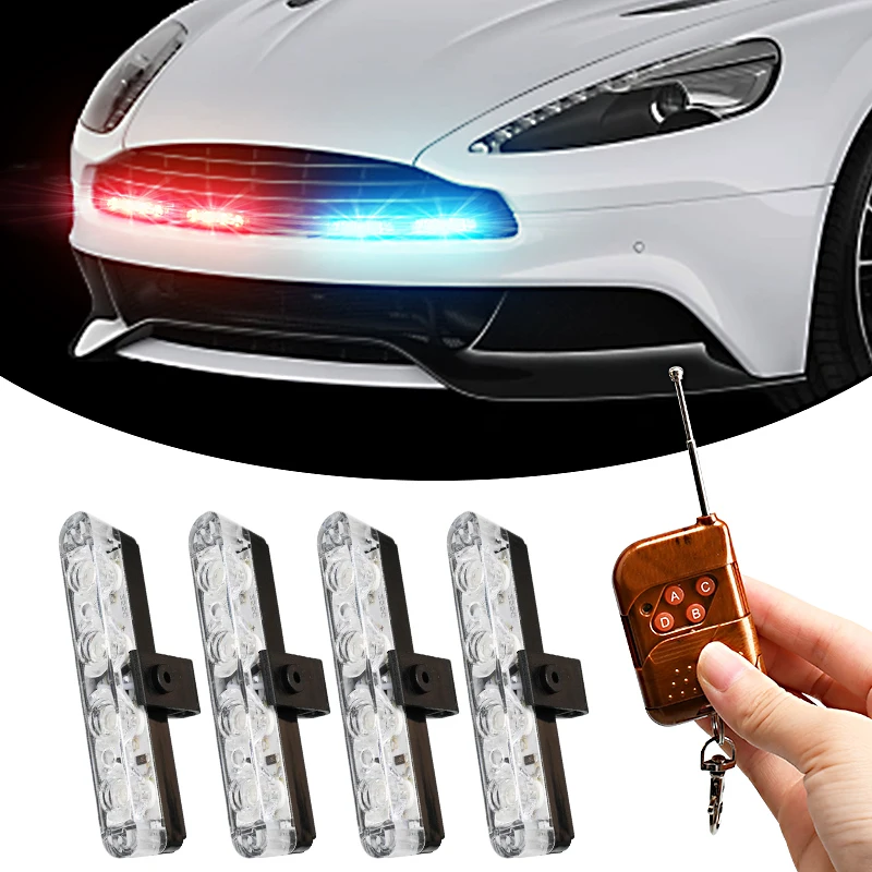 

4 In 1 16LED Flashing Lights Wireless Warning Police Strobe Light for Auto Truck Trailer Emergency Lamp External Side Lamp 12V