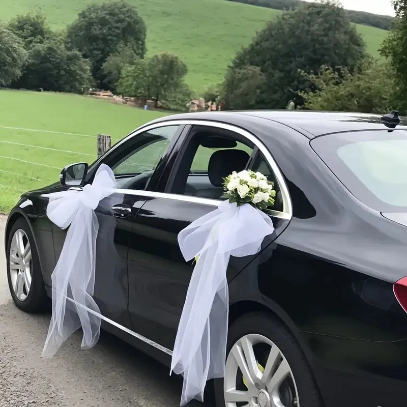 4 Piezas de Tul Transparente para Decoración de Autos de Boda, Malla Transparente para Fiestas de Boda, Sillas, Cortinas, Decoración de Autos Nupciales