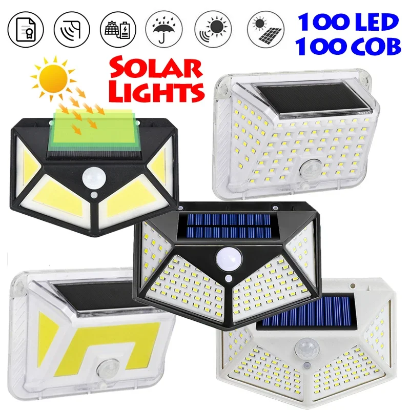 100 LED COB Waterproof Solar Power Lights Outdoor Motion Sensor Sunlight Charging Emergency Lamp Yard Garden Lawn Lightings IP65