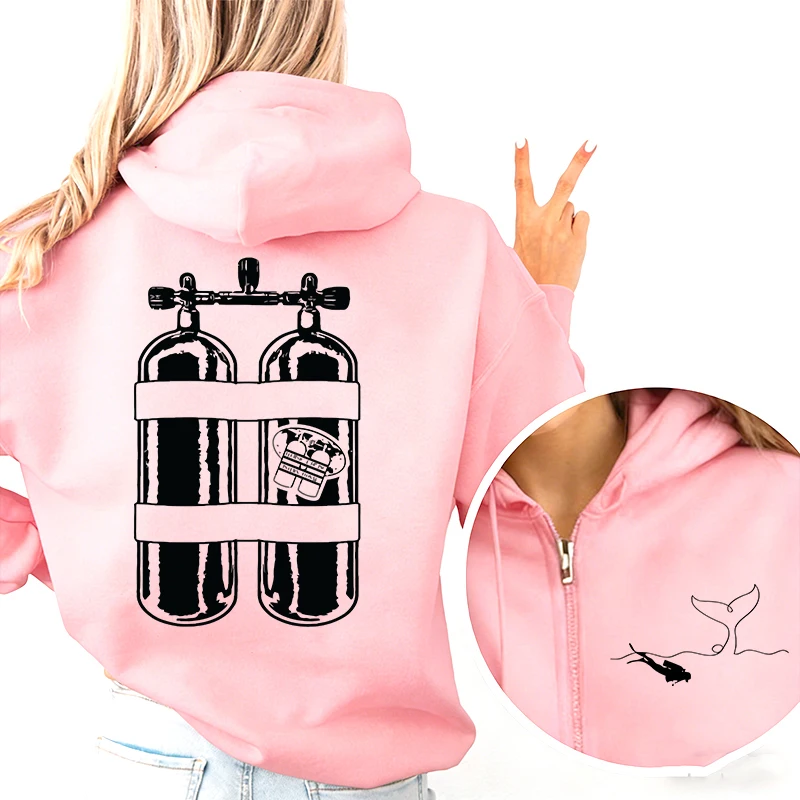 

Fashion Women Casual Hoodie Scuba Diving Graphic Zipper Hooded Sweatshirts Hip Hop Street Clothes Female Zip Up Sweatshirts Tops