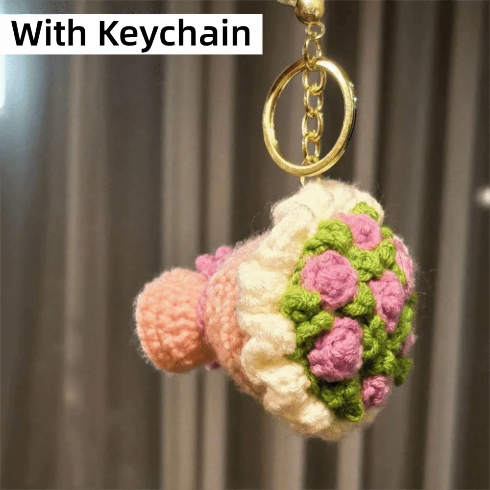 Gifts Handmade Yarn Bouquet Keychain Mini Yarn Bouquet Yarn Flower Bag Charm Woven Hand-held Flower Keychain Teacher's Day