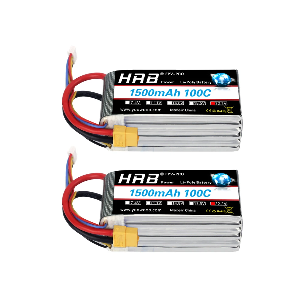 1/2 Pack HRB 6S 22.2V 1500mah Lipo Batteria 100C Per RC Quadcopter Elicottero Barca Auto Aereo