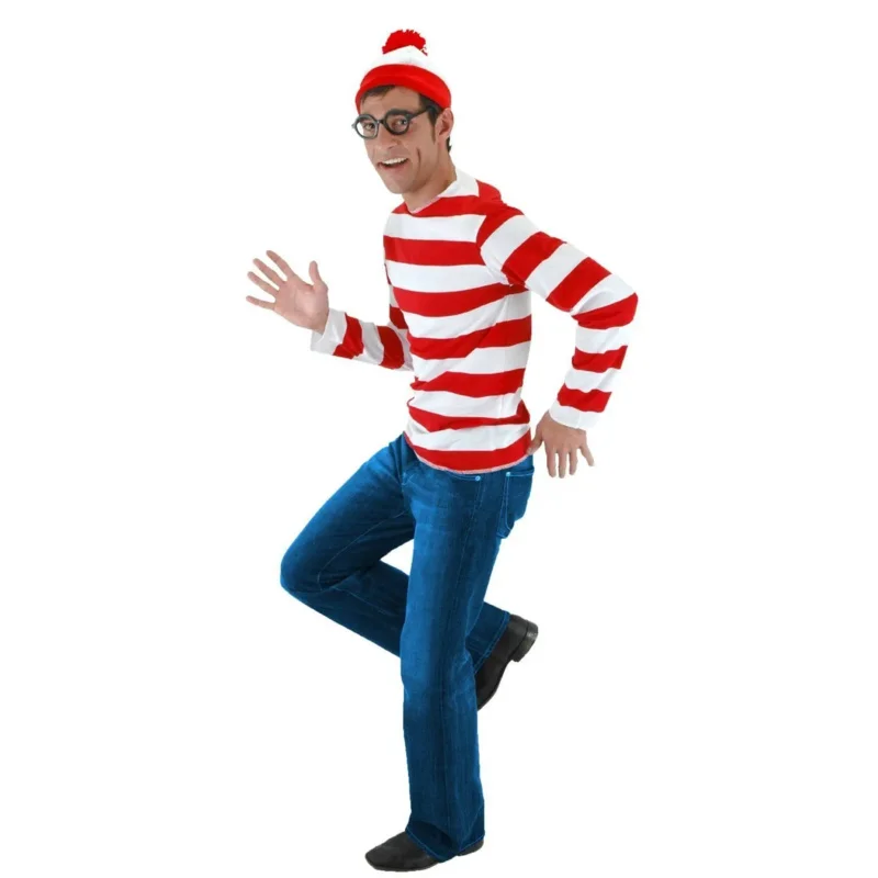 Where's Wally Waldo TV Cartoon Stag Night Outfit Adult Mens Fancy Dress Costumes halloween Costume