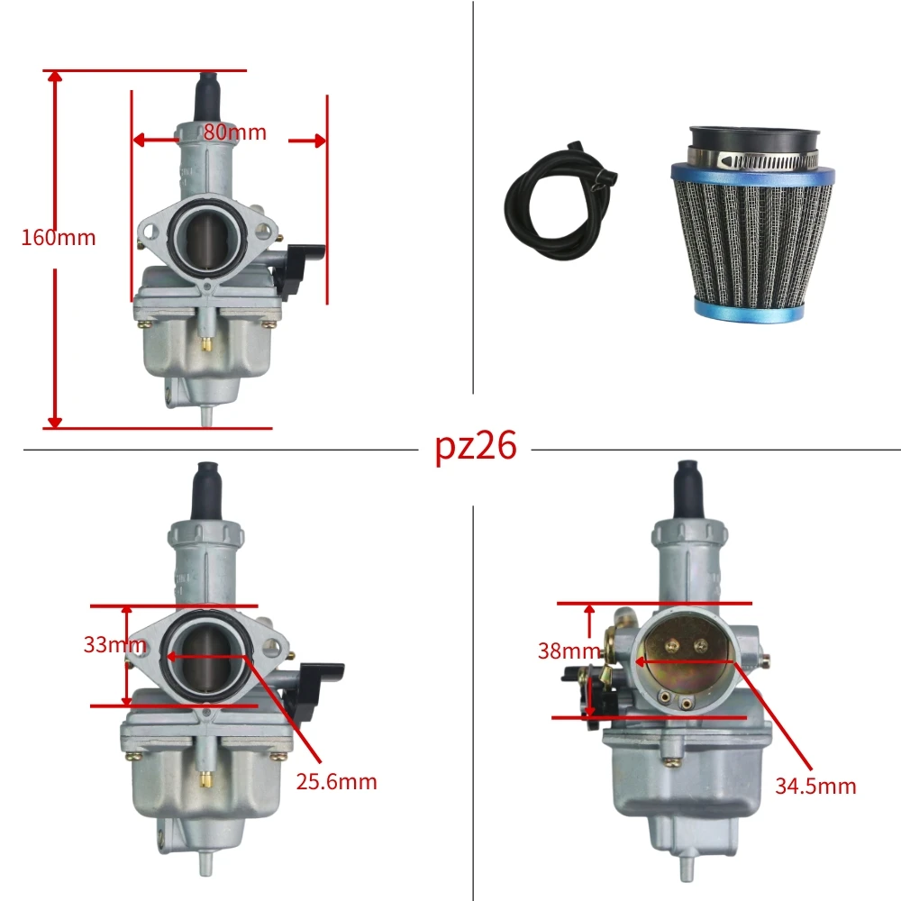 For Heihin PZ26 Carburetor With Air Filter For Honda CG125 CB125 XL125S TRX250 TRX 250EX Recon 125cc ATV Dirt Motorcycle Carb