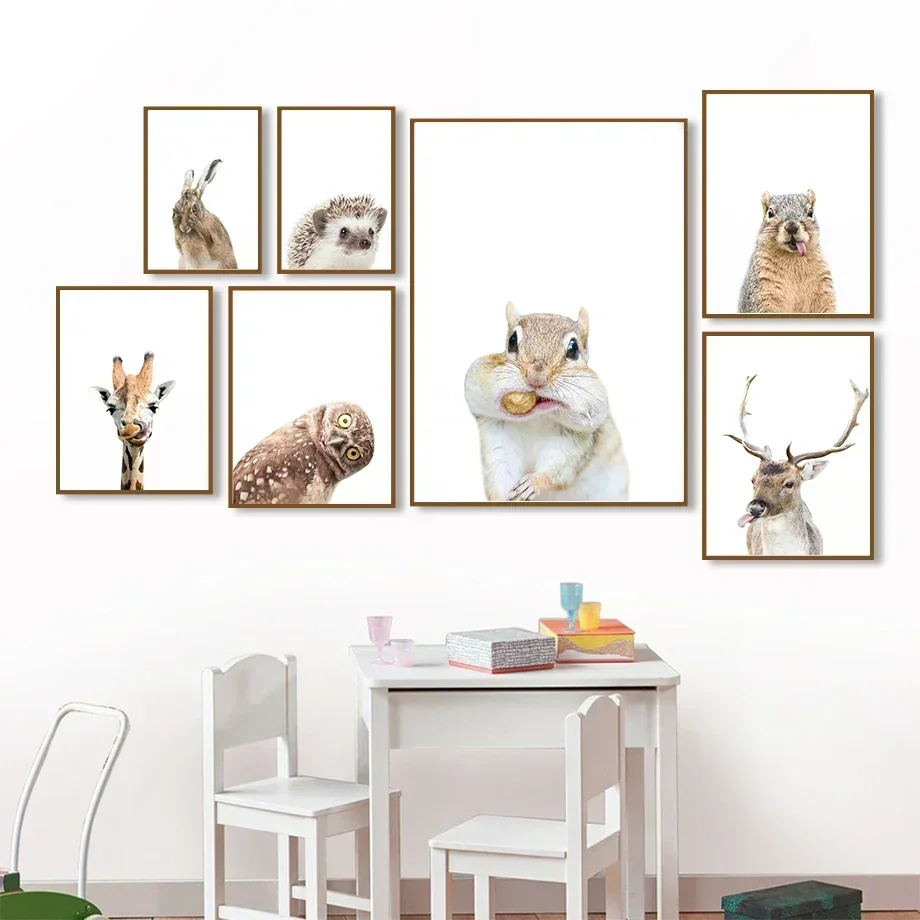Squirrel Owl Giraffe Hedgehog Rabbit Hamster Poster And Prints Wall Art Canvas Painting For Living Room Home Decor
