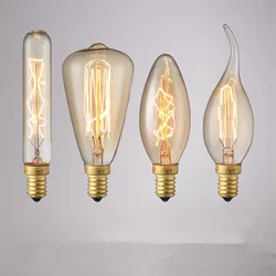 2PCS E14 Small Screw Edison Bulb Retro Tungsten Source Warm Yellow Light Decorative 40W Dimmable Without Strobe Filament Bulbs