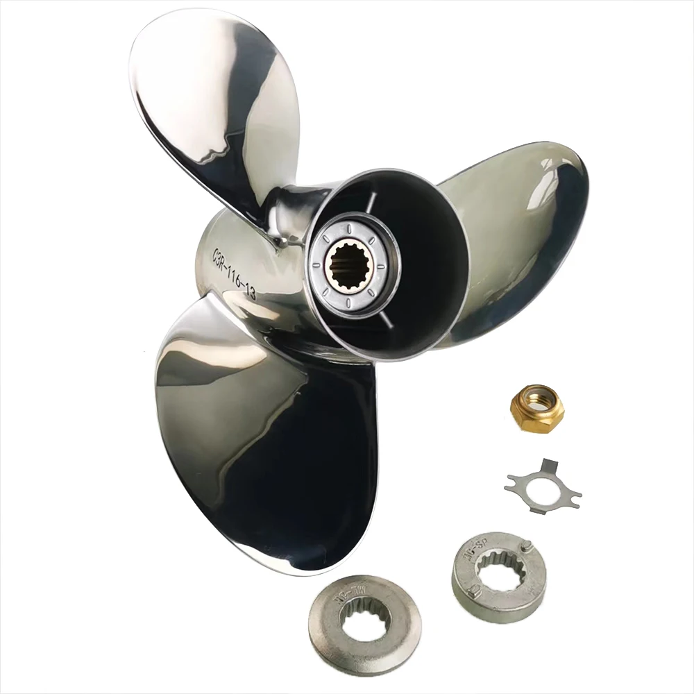 3 Blade 11 5/8"*14 Stainless Steel 35-60HP Marine Propeller For  Outboard Engine