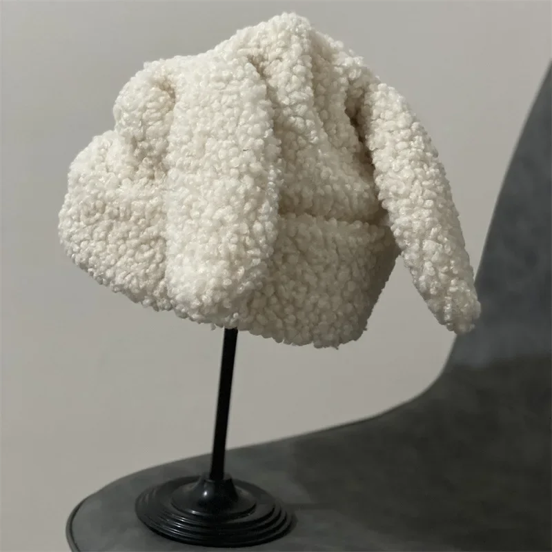 Kawaii Bunny Rabbit Ears Cashmere Hat Cute Korean Women Autumn JK Wool Hat Winter Thicken Warm Caps Accessories Japanese Hat