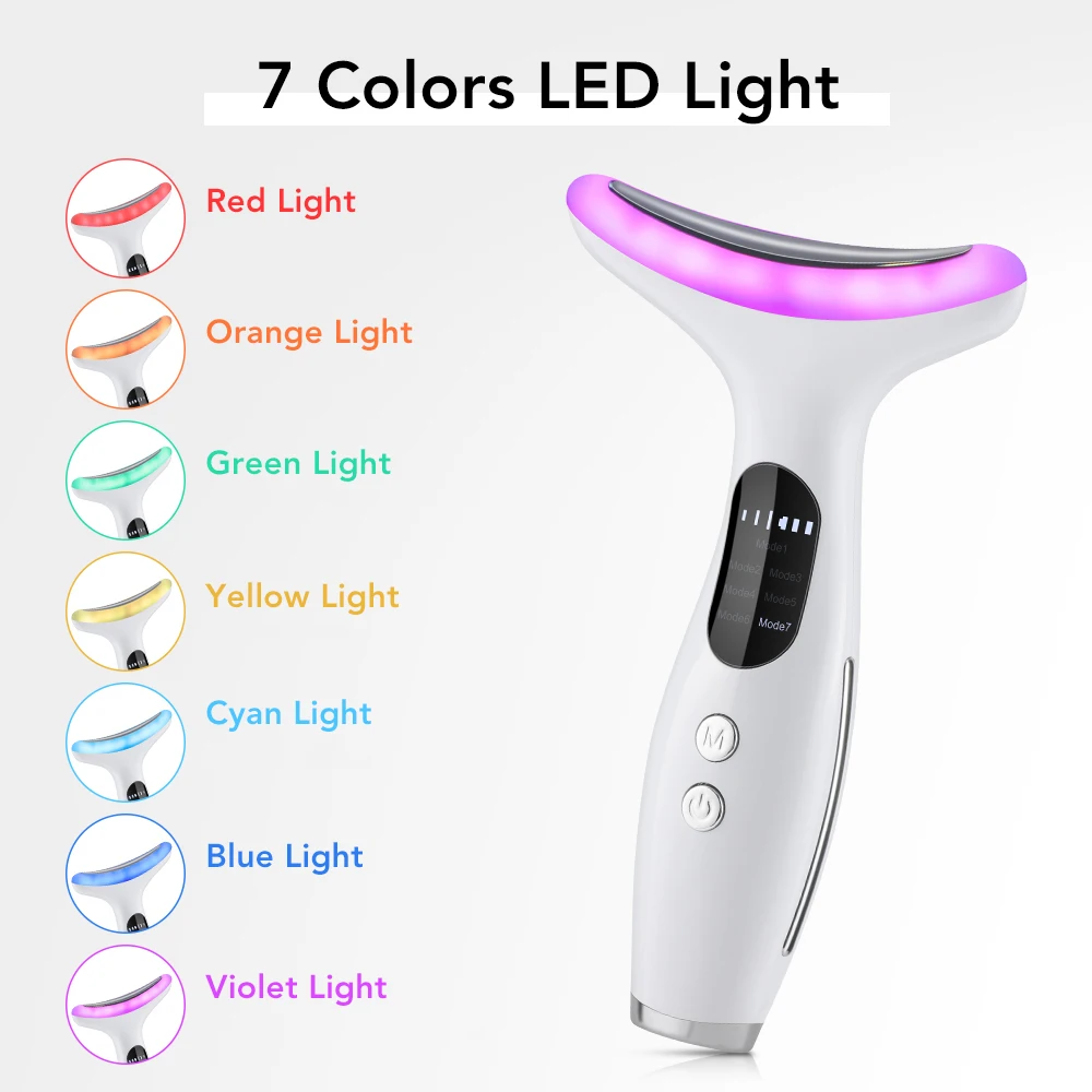 Massageador de pescoço ems, elevador facial, 7 modos de luz, dispositivo elétrico de aperto da pele, terapia de fótons led, instrumento de beleza, antirrugas