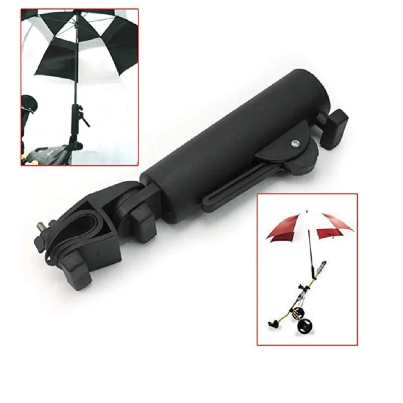 Golf Cart Umbrella Holder, Adjustable Angle Baby Stroller Golf Cart Stroller Attachment with Clamp, Double Lock Umbrella Clip