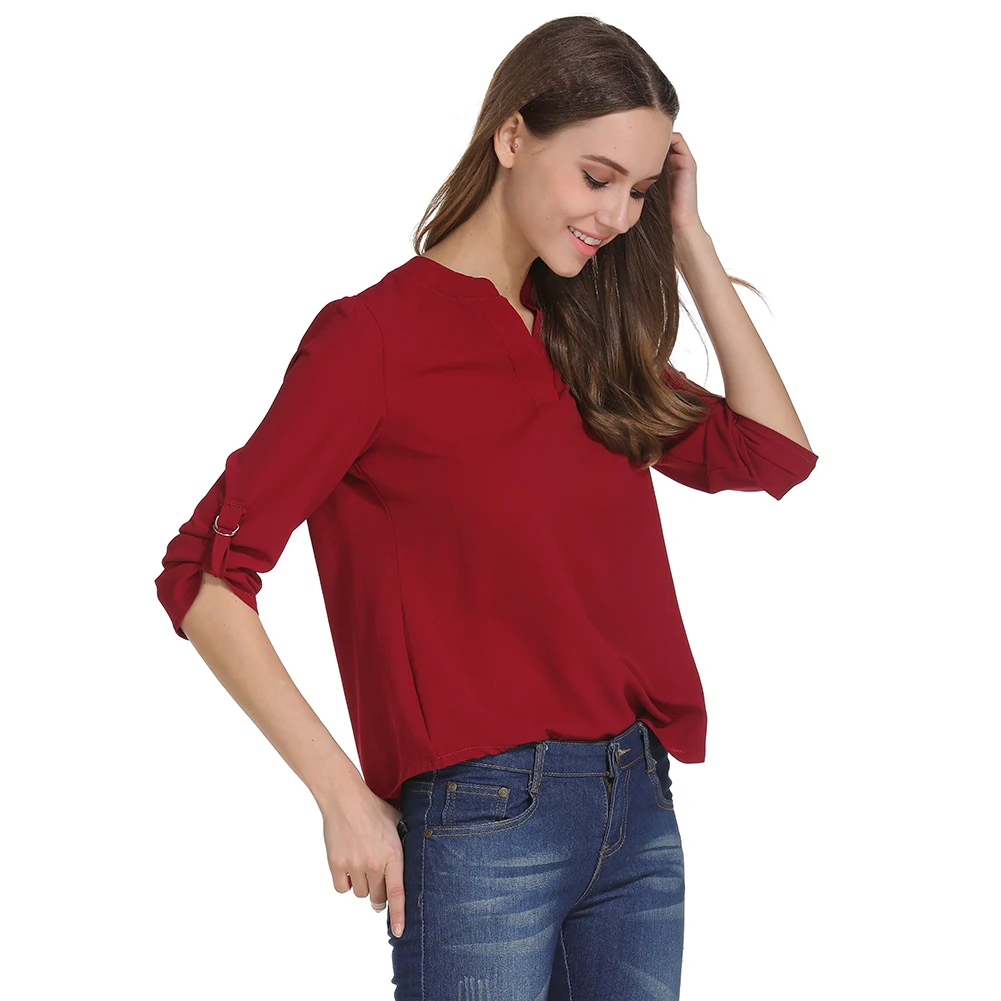 Camicetta Taglie Forti Abbigliamento Donna Camicia a Maniche Lunghe in Chiffon Top da Donna