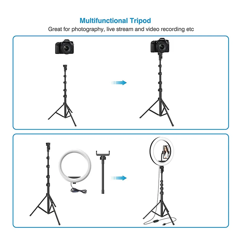 26CM/10inch Ring Lamp With Tripod Dimmable Selfie Ring Light With Stand Color Annular Tube Photographic Lighting For Live Studio