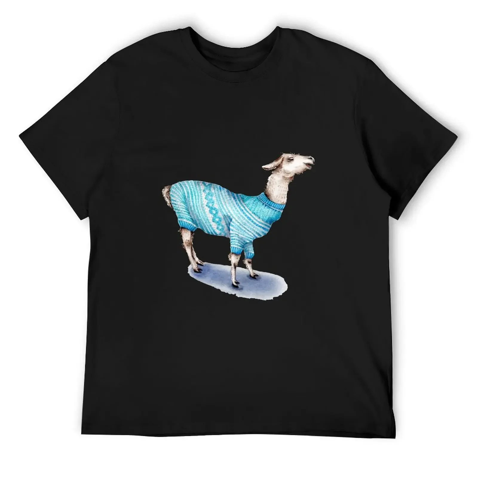 

Llama in Blue Sweater T-Shirt luxury designer Louboutins plus size tops sweat plain black t shirts men
