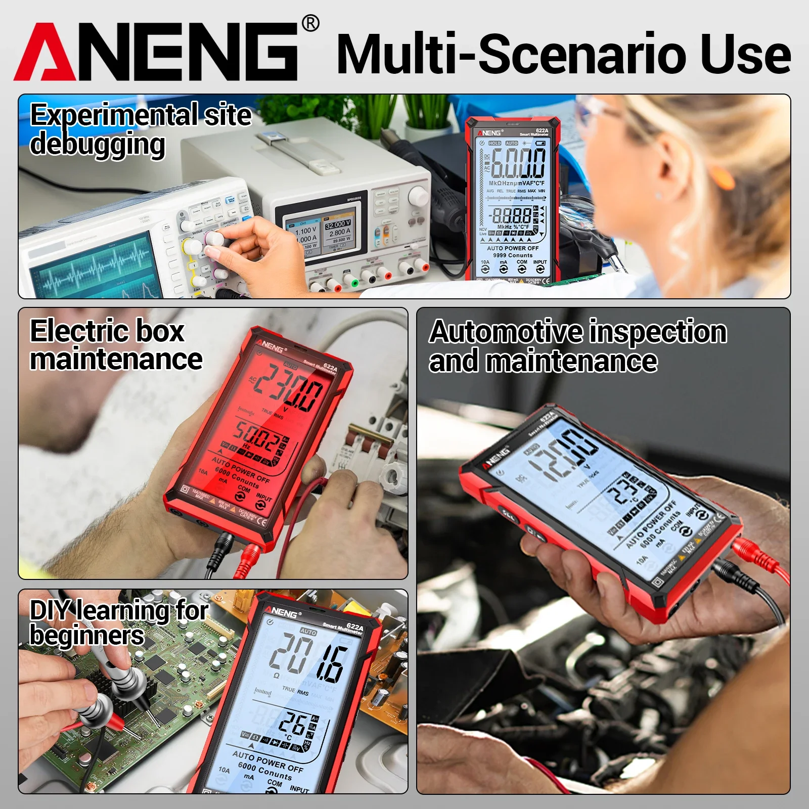 ANENG 622A Smart Multimeter 6000 Counts Infrared Laser Digital Tester with NCV True RMS Auto Range AC/DC Voltage Current Test