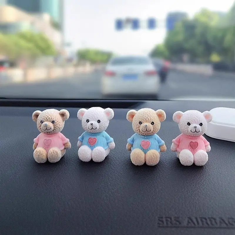 Flocking three-dimensional car ornament doll bear center console pendant personality cute decoration cartoon DIY