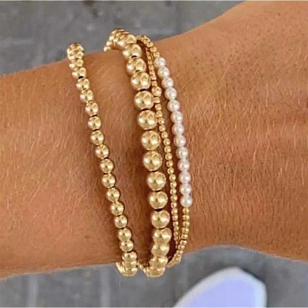 

YozyCraft Everyday Bead&Pearl Stack of 4 Bracelets, Fashion Jewelry Gift for Women Daily Layering