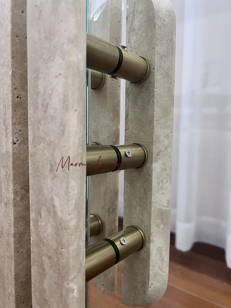 

100% Natural Marble Glass Door Handle Travertine Stone Wabi Sabi Style for Modern Bathroom Hotel Cafe
