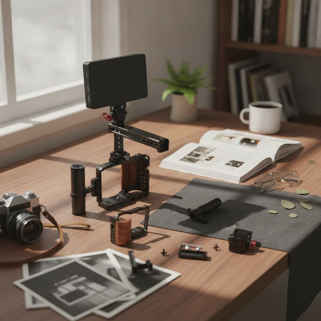 camera-cage-with-wooden-grip-cold-shoe-mount-aluminum-rig-for-sony-zv-e10-video-gear-handheld-use