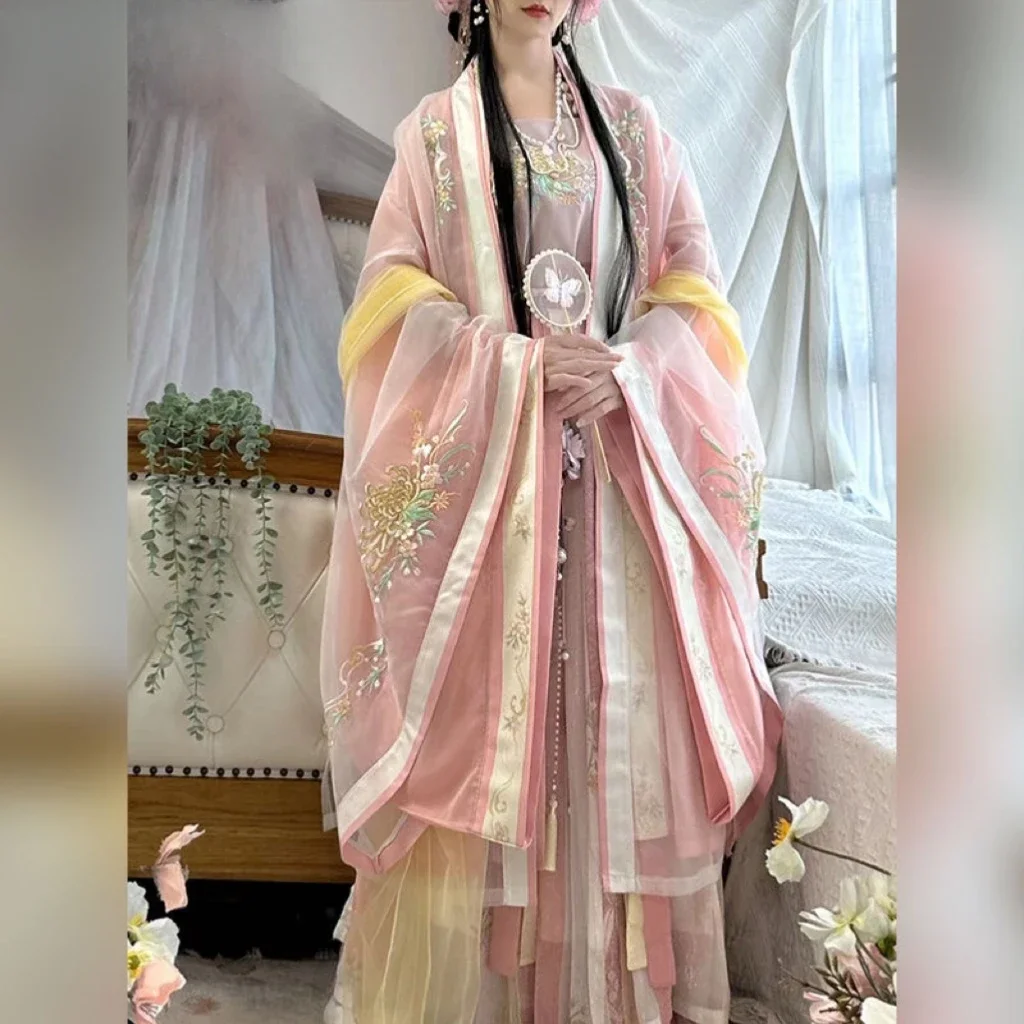 

Китайское платье Hanfu, Женский карнавальный костюм для косплея, традиционный танцевальный костюм Hanfu Pink Hanfu