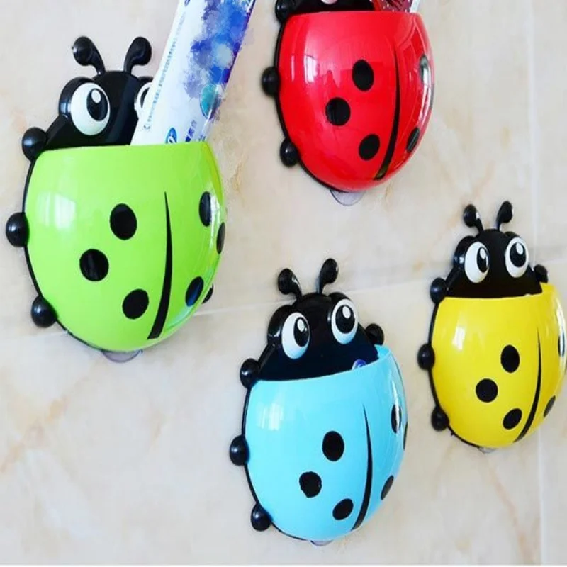 1pc Cute ladybug toothbrush holder in the bathroom, creative suction cups, toothbrush and toothpaste storage rack