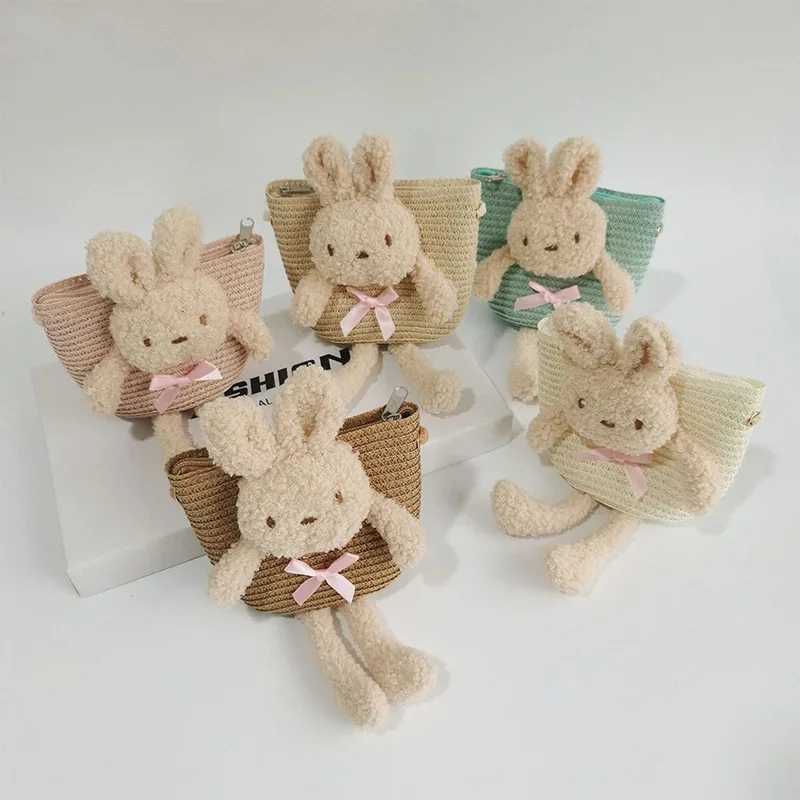 

Детские сумки-мессенджеры с милым кроликом, летние соломенные сумки принцессы для девочек, сумки через плечо для путешествий, детский кошелек для монет, сумка на плечо