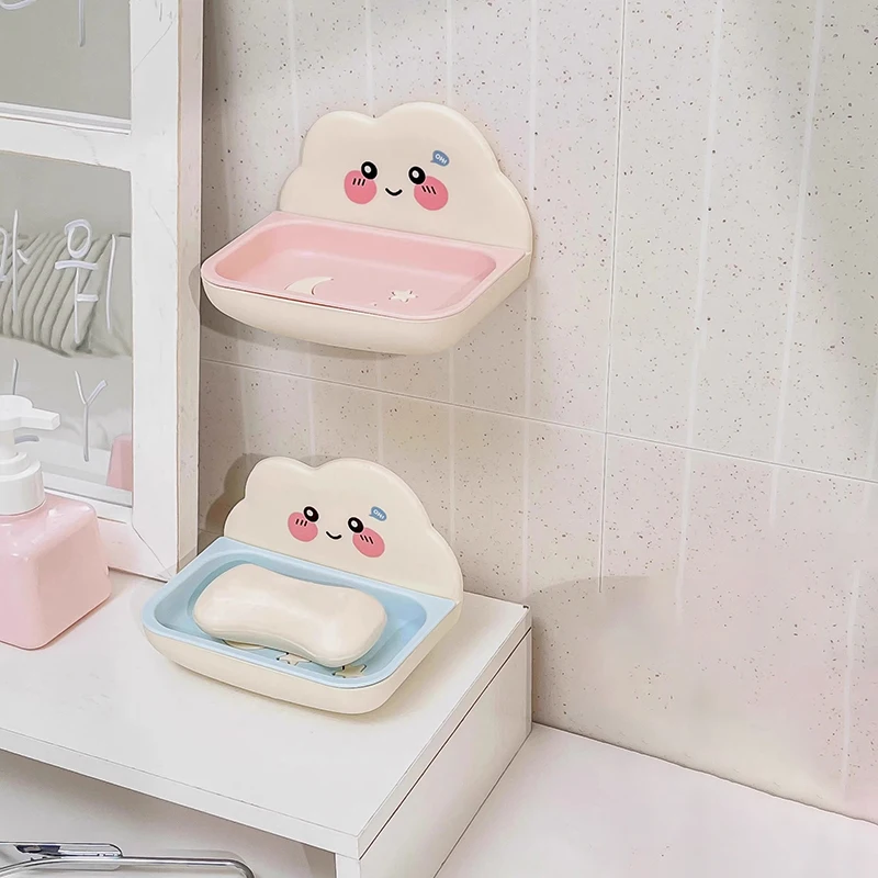 Porte-savon mignon pour le bain à la maison, boîte à savon créative en forme de nuages, drainage antidérapant, porte-savon mural, accessoires de salle de bains
