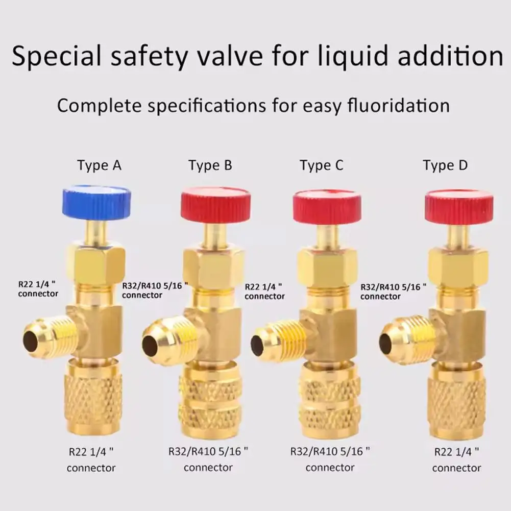مجموعة R410A R22 مبردات تكييف الهواء 1/4 بوصة محول أمان صمام أمان سائل لإصلاح التيار المتردد والفلورايد