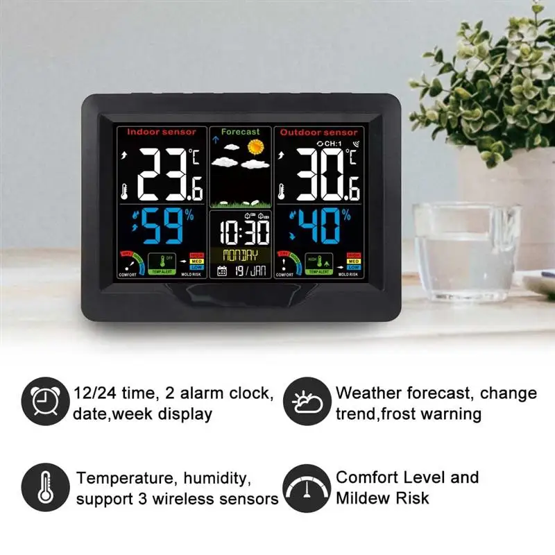 Multifunctional APP Control Weather Station Smart Digital Indoor Outdoor Hygrometer Color Wireless WiFi Temperature Gauge Clock