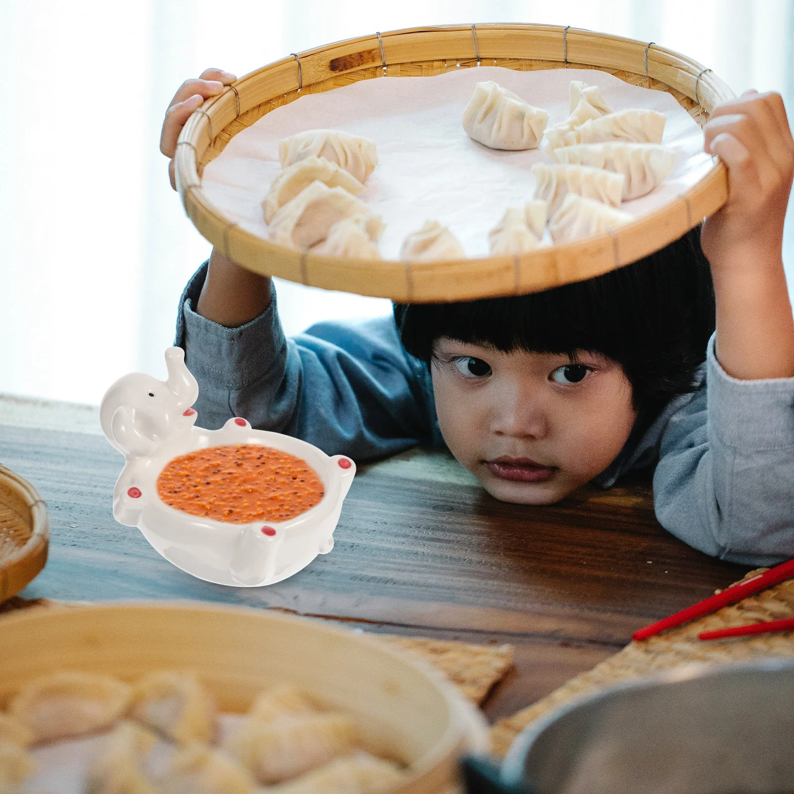 

Ceramic Sauce Bowl Cute Elephant Dipping Tray Multi-Function Seasoning Plate Pickle Serving Decorative Dish Kitchen Supply